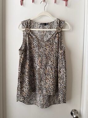 CURE Leopard-Print V-Neck Sleeveless Cami in Tan & Black